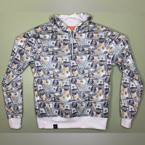 Brooklyn Standard Mens Small White $100 Bill Graphic Urban Funny Pullover Hoodie